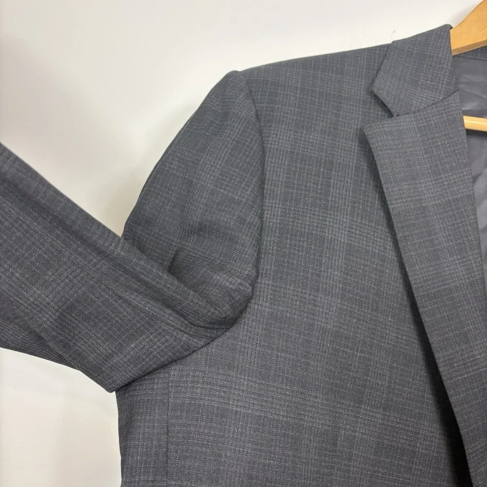 Canali Impeccabile Blazer US‎ 44L 100% Wool Gray Plaid Italy Sport Coat